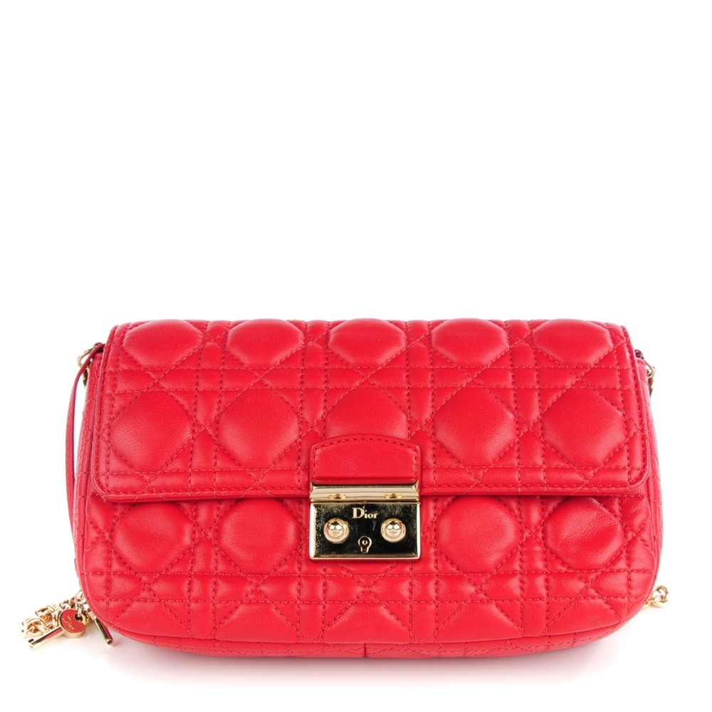 CHRISTIAN DIOR  Lambskin Cannage Miss Dior Promenade Pouch Red